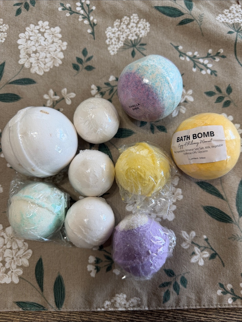 (9) Assorted Bath Bomb Set – White, Yellow, Purple, Blue‎ Self Care Relax